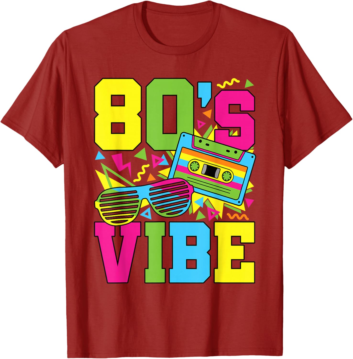 80s Vibe Retro Graphic Tee Cassette Sunglasses Print Short Sleeve T-Shirt Casual Trip Men Women S