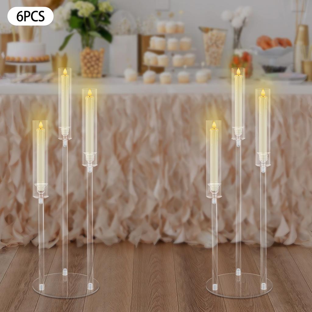 6 Pcs 3 Shades Acrylic Candle Holder,22*76cm Clear Candle Holder Freestanding for Home Decor