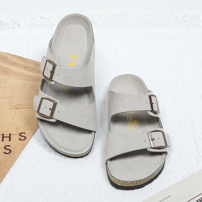 New Men's Summer Suede Double Buckle Cork Slippers Cool Breathable Anti-slip Outdoor Trendy Beach Garden Shoes