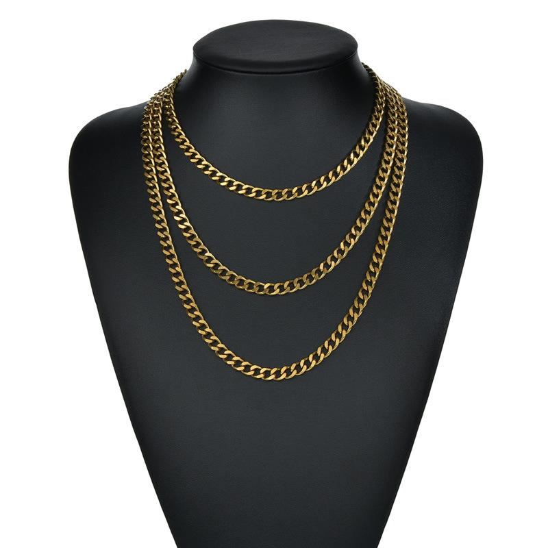 Simple Style Double-sided Polished Cuban Chain Necklace Stainless Steel Jewelry Men Women Geometric Line Element Electroplated