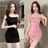 Pure Desire Wind Single Shoulder Suspender Dress Women's Summer Small Man Pleated Tight Sexy Hot Girl Short Hip Skirt