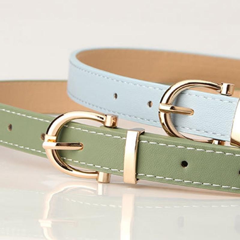 Adjustable Golden Oval Shape Buckle Thin Belt PU-leather All-match Belt Hot Girl Women Waist Belt for Coat Skirts Jeans