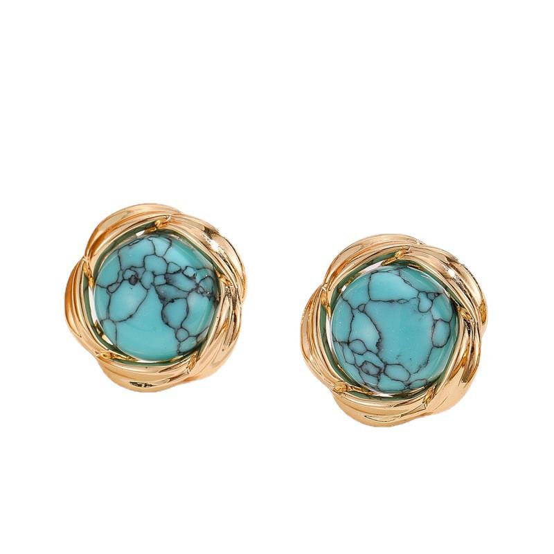 Retro Turquoise Stud Earrings - Sophisticated, Niche Design, Luxurious and Unique Earrings