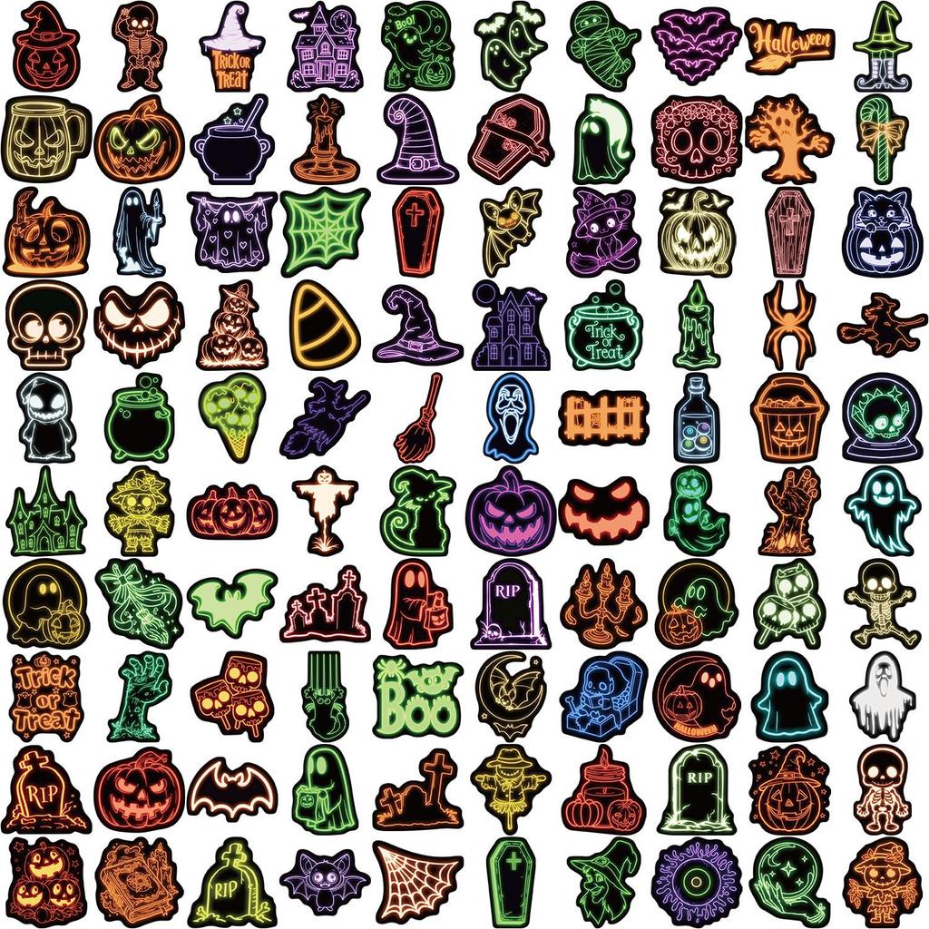 100 Cartoon Neon Halloween Doodle Stickers DIY Decorative Guitar Notebook Suitcase DIY Waterproof