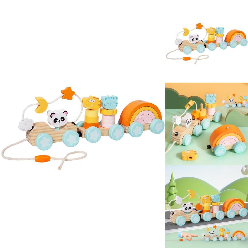 Wooden Animal Cat Panda Toy Train With Interlocking Carriages For Baby Development And Kids Play