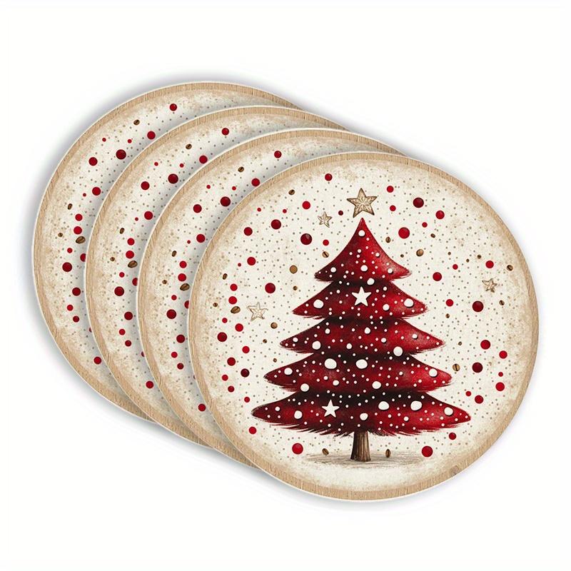 4-Piece Christmas Tree Round Placemats Decorate Your Family Christmas Gathering Party Table Decor and Accessories 4PCS