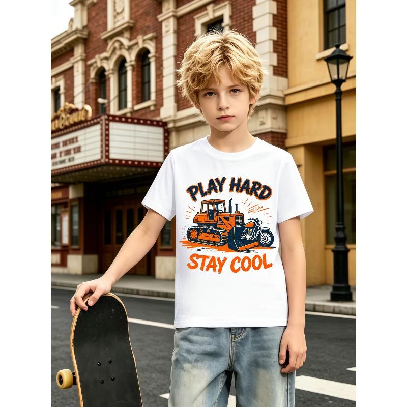 European sizes Boys Fashion T-Shirt/Short-Sleeved Sports Events/Dinosaur Elements/Football Elements/Animal Elements 110 белый