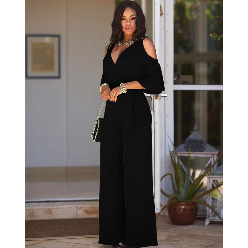 Casual V-neck Jumpsuit Women Elegant Casual V-neck Loose Waist Wide Leg Jumpsuit Women