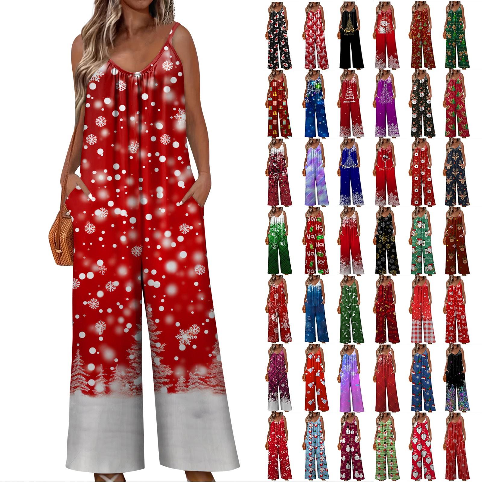 

Женский рождественский принтованный комбинезон, свободный, с регулируемыми подтяжками XXXL