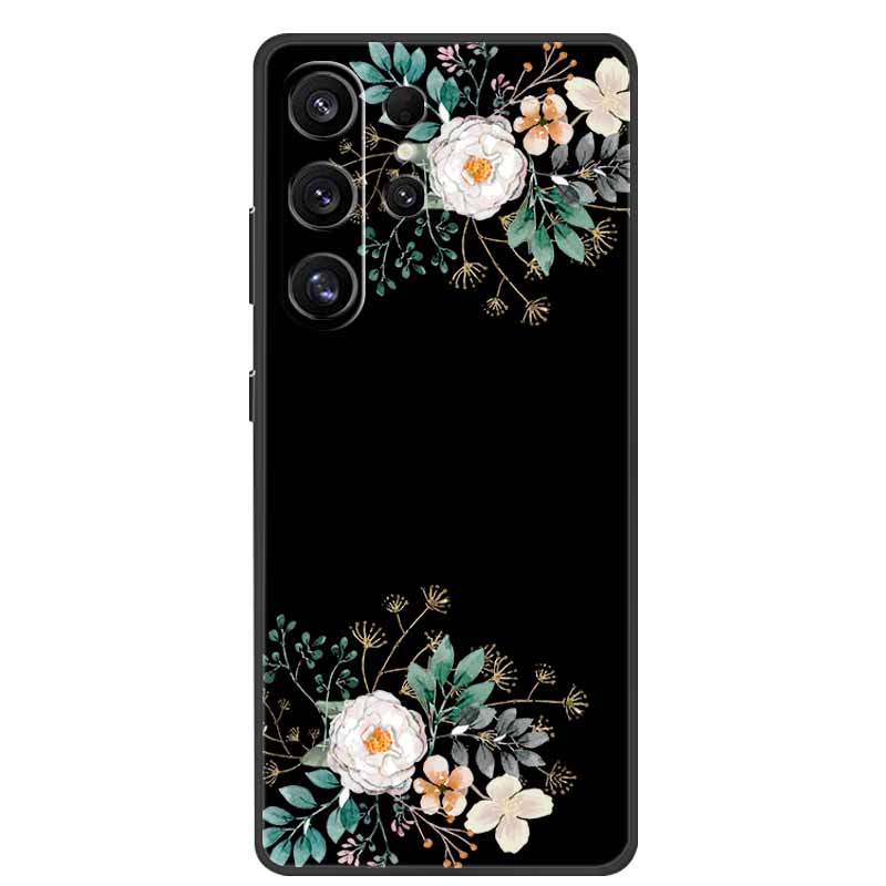 For Samsung Galaxy S26 Ultra Case Cute Floral Black Luxury Soft Silicone Back Cover For Samsung S26 Ultra Cases GalaxyS26 Ultra