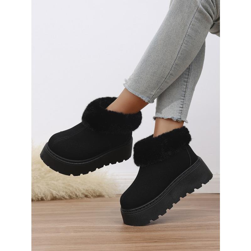 2025 New Plus-size Wool Cotton Shoes Women's Winter Platform Muffin Fleece Warm Wedge Short Snow Boots