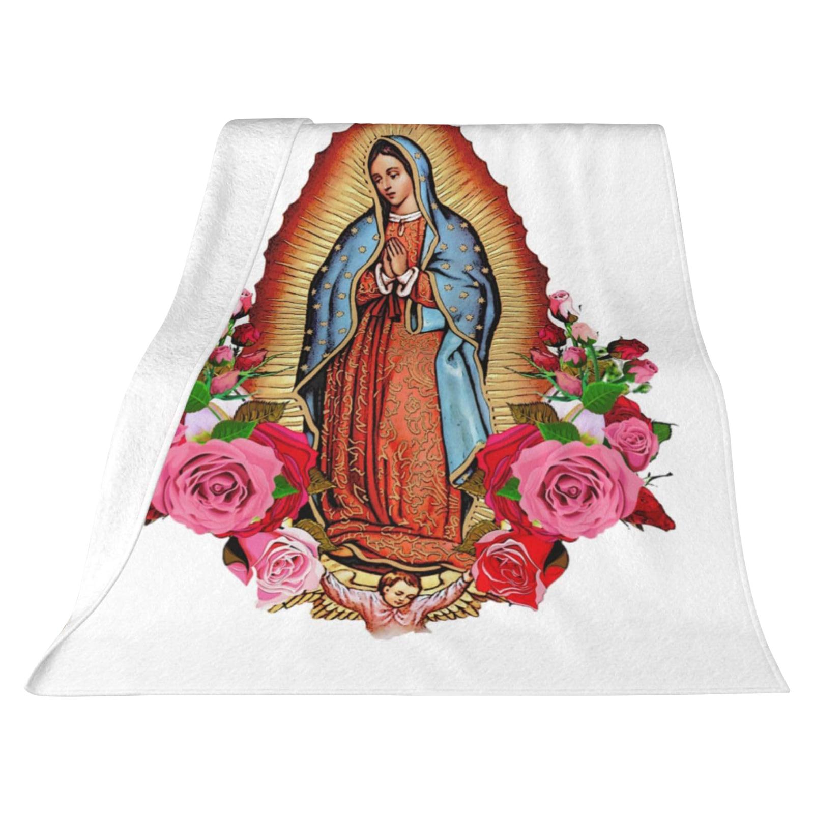 Virgin Mary Blanket with Flowers Our Lady of Guadalupe Blanket Catholic Gifts for Women for Bedroom Couch Travel Home Decor 180x220cm белый
