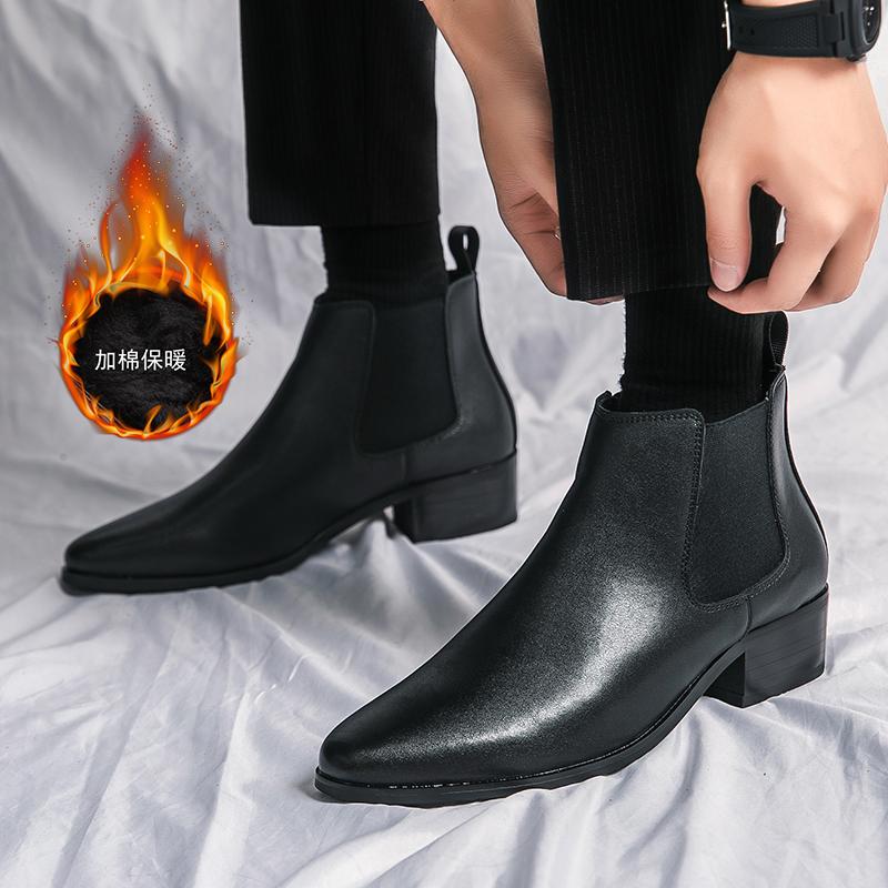 

Модные зимние мужские ботинки челси из экстра-хлопка, лаконичные ботильоны из натуральной кожи, 2024, классические деловые слипоны, короткие ботинки 38 чёрный