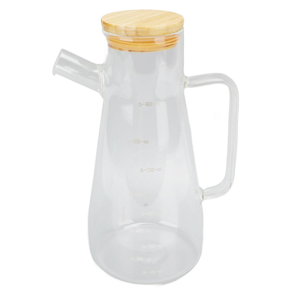 High Borosilicate Glass Oil Bottle Dustproof Clear Scale Glass Vinegar Dispenser with Ergonomic Handle for Kitchen 900ML
