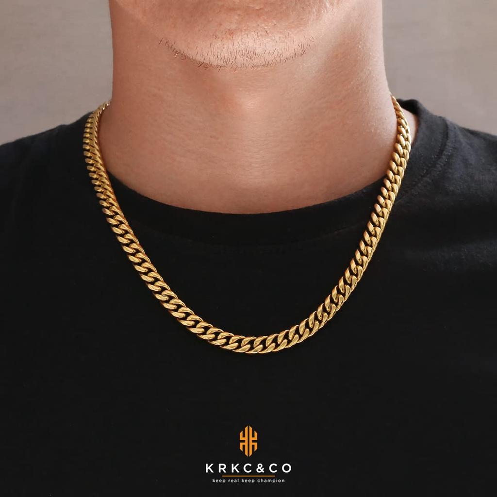 Kihei Necklace Miami Cuban Chain Width 8mm Stainless Steel K18 Plated 4 Side Cut Hip Hop Rapper B Series Accessory Gift Present Metal Hypoallergenic