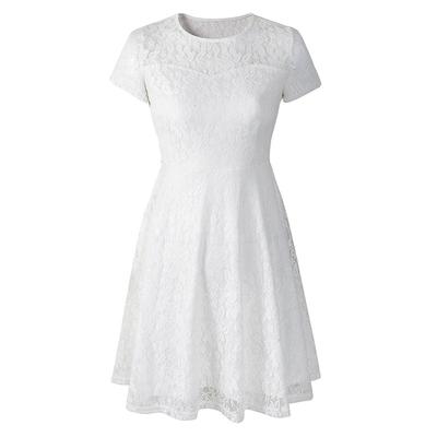 Summer Temperament, Fashionable Round Neck Short-sleeved Lace Lace Dress