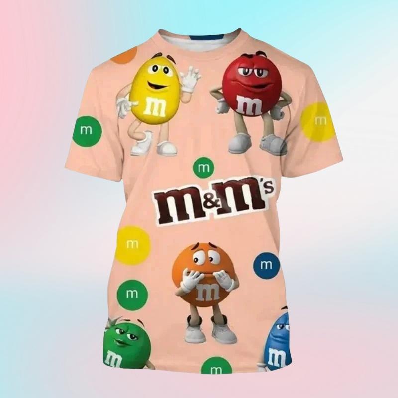 M&m's Chocolate Beans 3D Print O-Neck T-shirts Men Short Sleeve Fashion Hip Hop Oversized Harajuku Y2K T Shirt Unisex Clothes