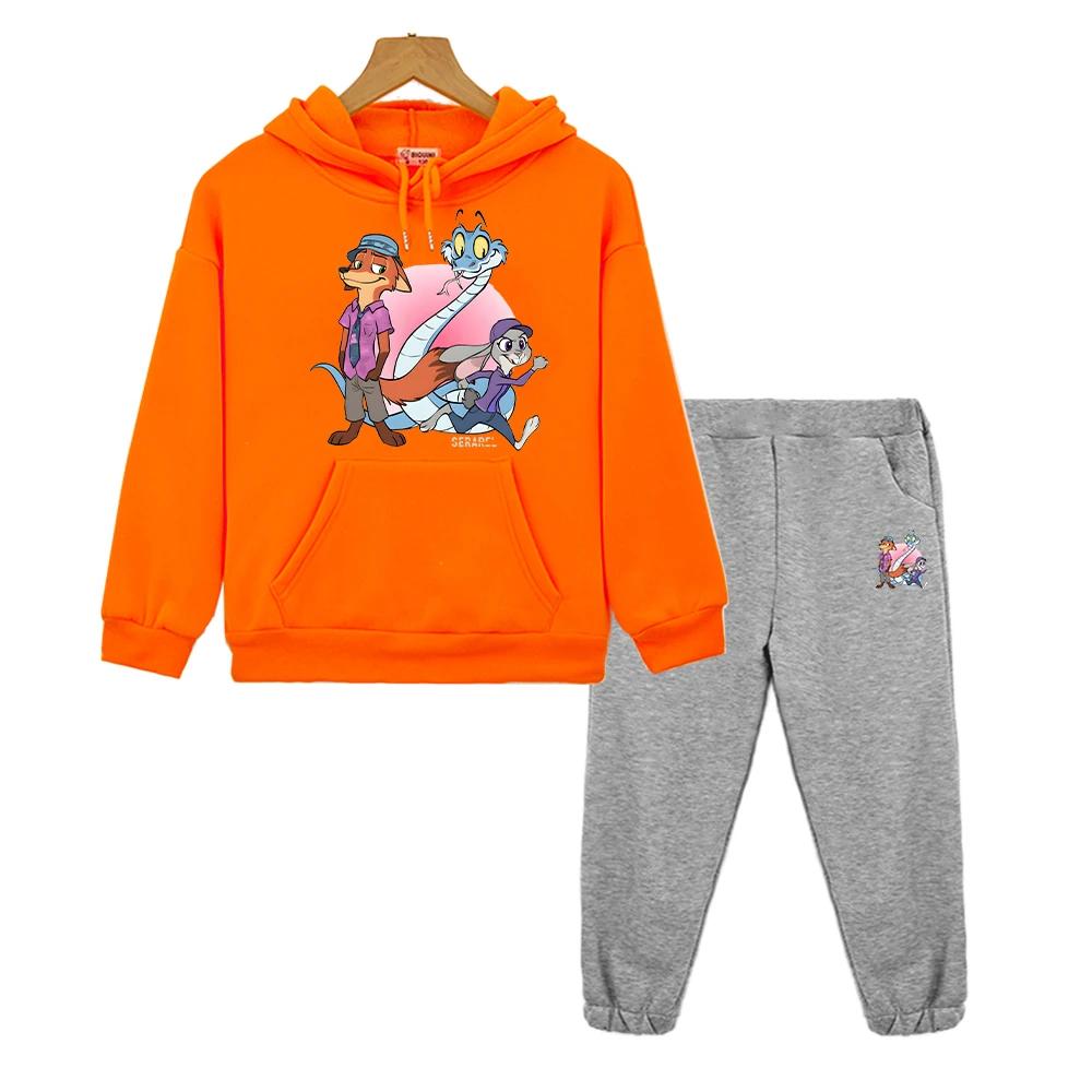 Zootopia 2 pullover+Pant Boy Girls Hooded Sports Sets Y2k Sudadera Casual Hoodies Fleece Sweatshirt Kids Boutique Clothes