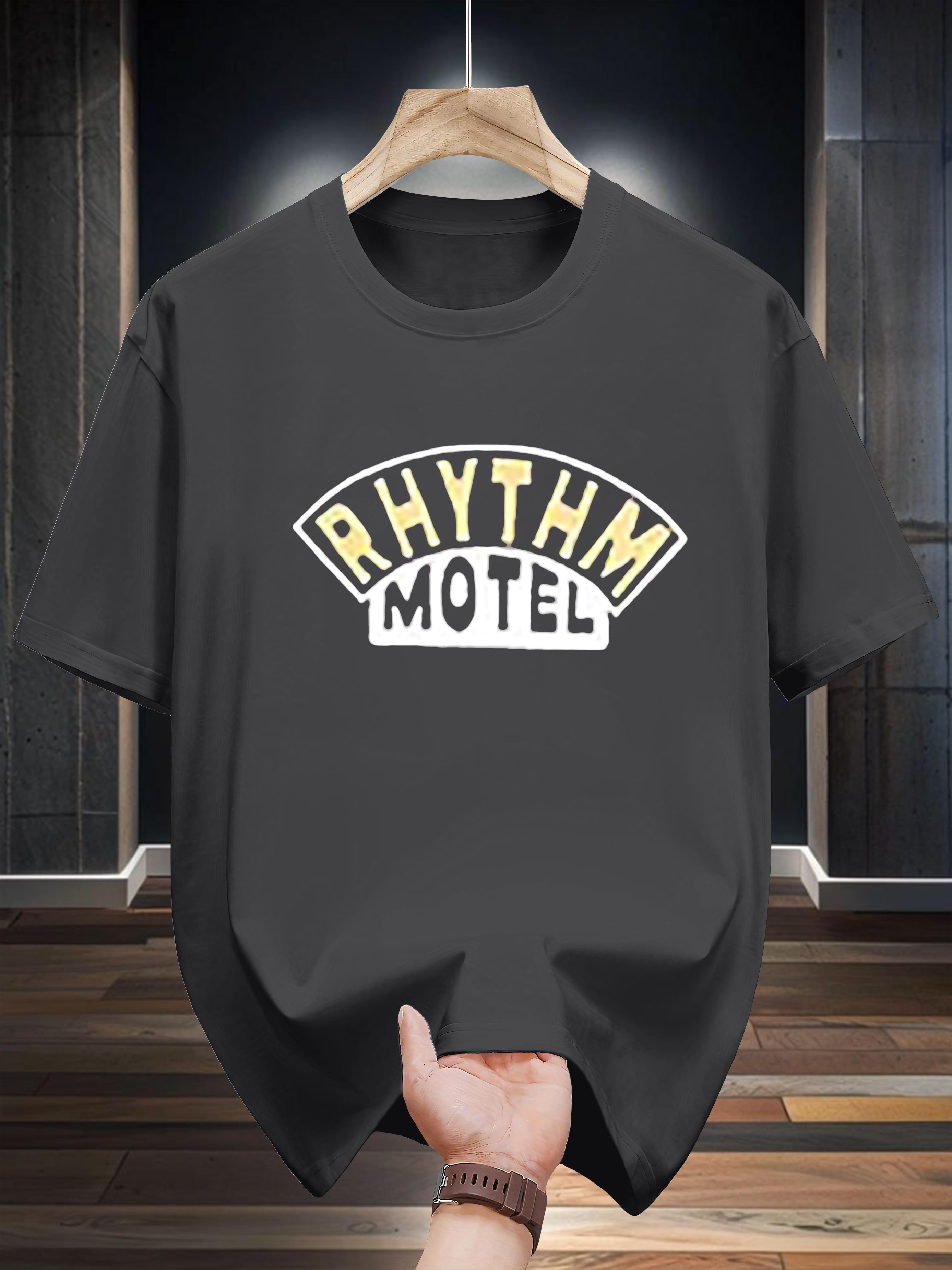 

Niuwang Selection 200g 100% Cotton Short Sleeve T-shirt - Black Casual Graphic Tee with Bold RHYTHM MOTEL Geometric Print S