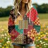 Damen Retro-Print Kapuzenjacke Langarm mit und Taschen für Freizeitkleidung