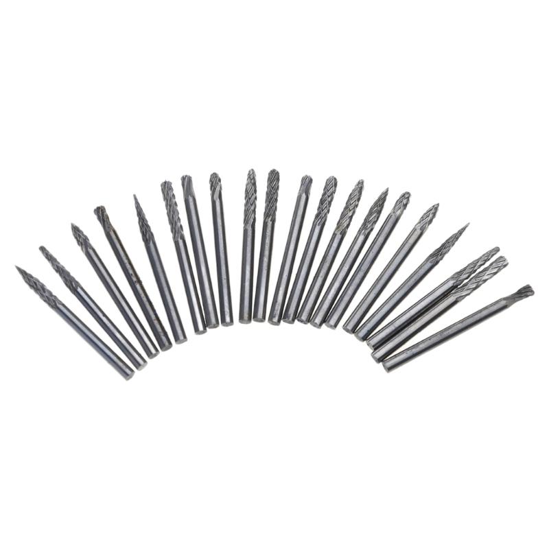 20 Pcs/Set Rotary Burr Set 3mm 1/8'' Shank Tungsten Steel Grinder Bits Engraving Bits Power Tool Accessories for Carving