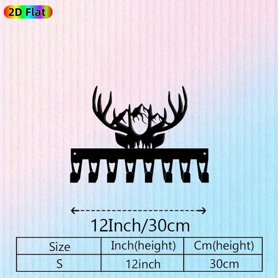 Vintage Iron Deer Head Wall Hook Coat Rack with 8 Hooks for Entryway