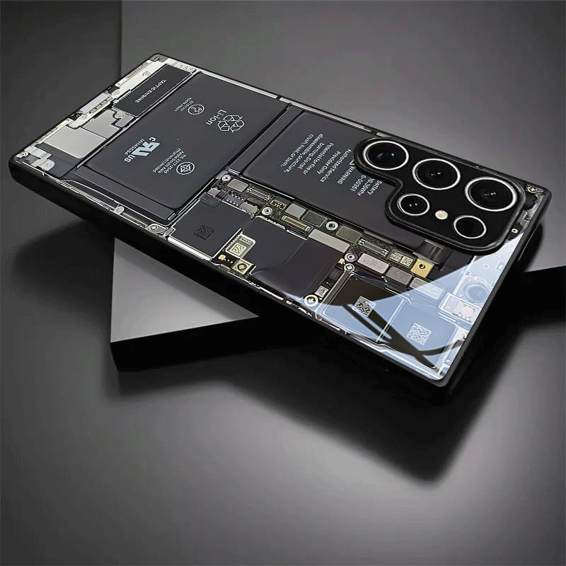 Handyhülle Galvanisiertes Glas TPU Handyhülle für Samsung Galaxy S26 S25 S24 S23 S22 S21 FE Ultra Plus Stoßfest Tech Circuit