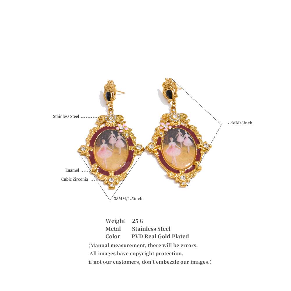 Eetit French Stainless Steel Oval Ballet Girl Drop Earrings 2025 New Arrivals Retro Design Attractive Jewelry for Ladies Gift