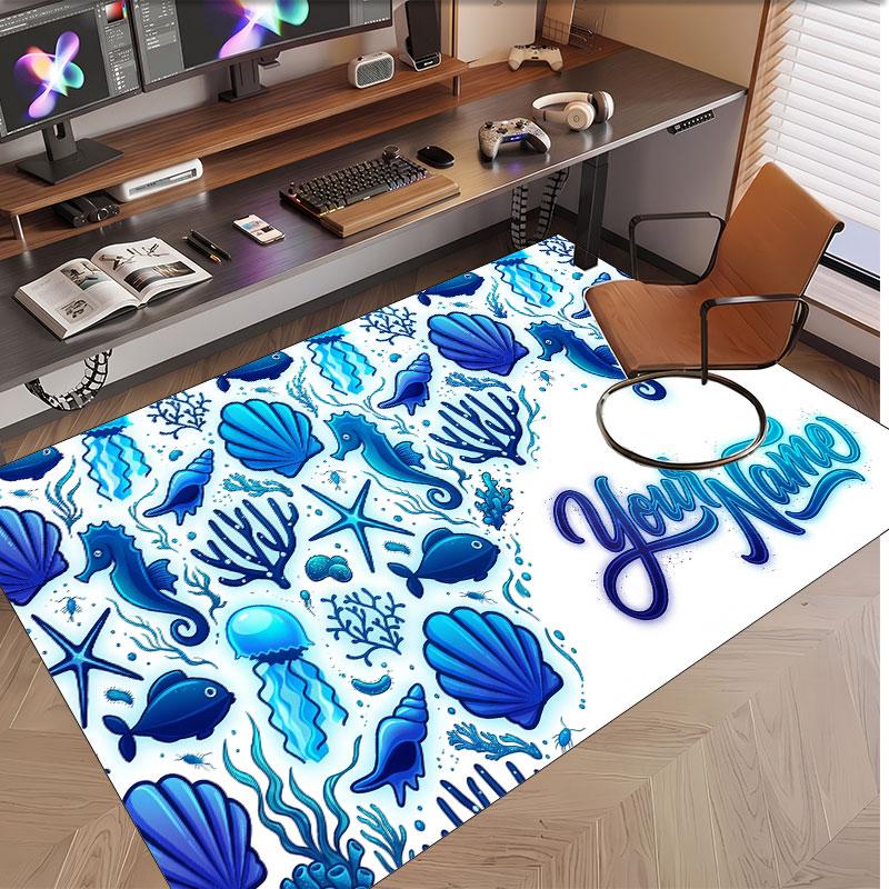 Fish Ocean Theme Soft Crystal Velvet Rug Custom Name & Text Print Non Slip Floor Rug for Bedroom Living Room