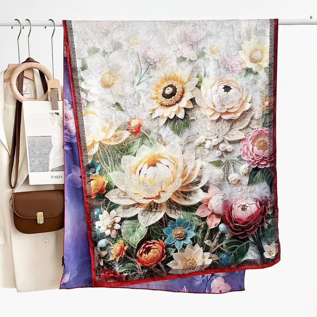 Double-Sided High-End Fragrant Cloud Yarn Long Silk Scarf Shawl 180 * 70 Retro Chinese Style Elegant Silk Scarf