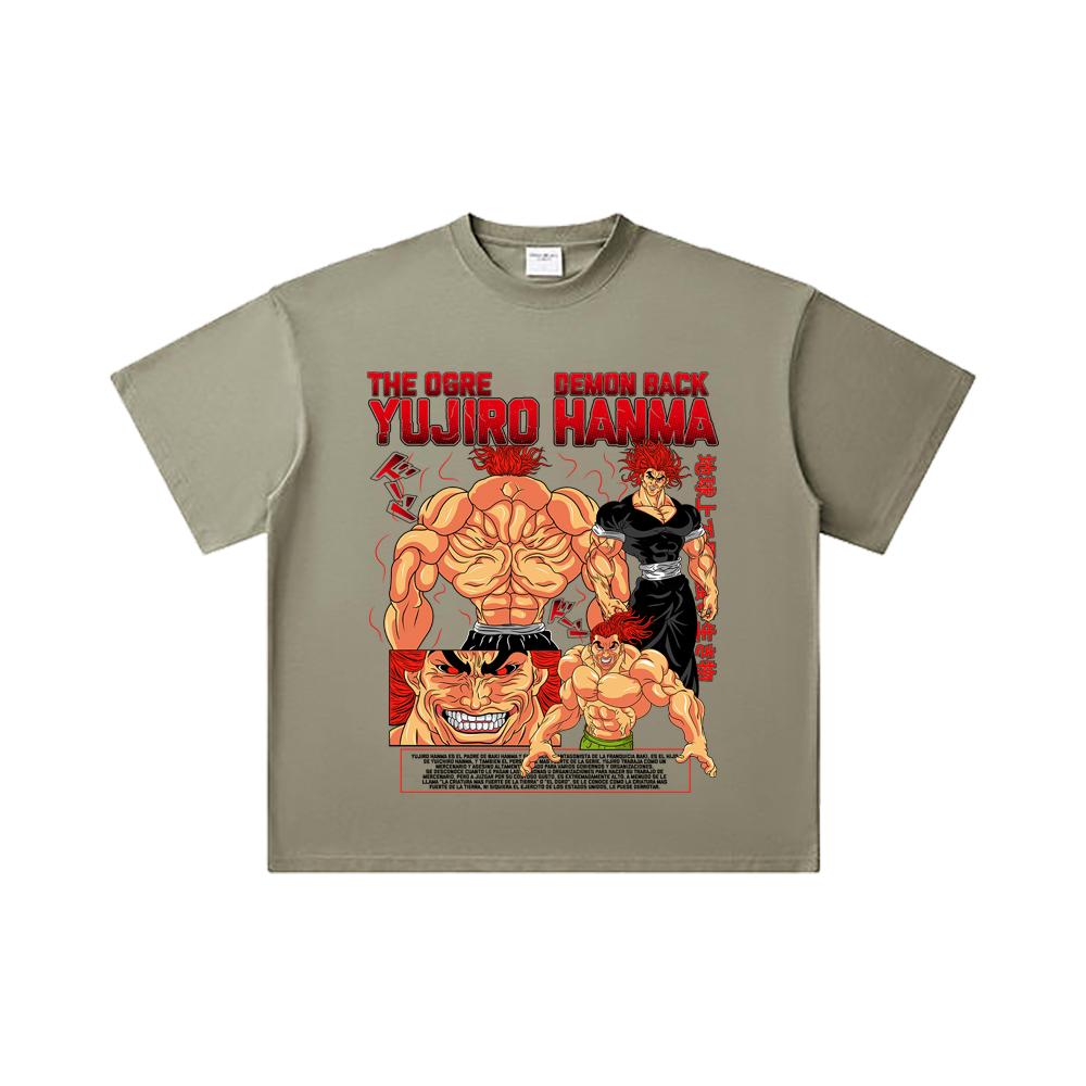 260 GSM Double Yarn 32 Count 100% Cotton Baki V6 Yujiro Print Unisex Heavy Cotton T Shirt… More