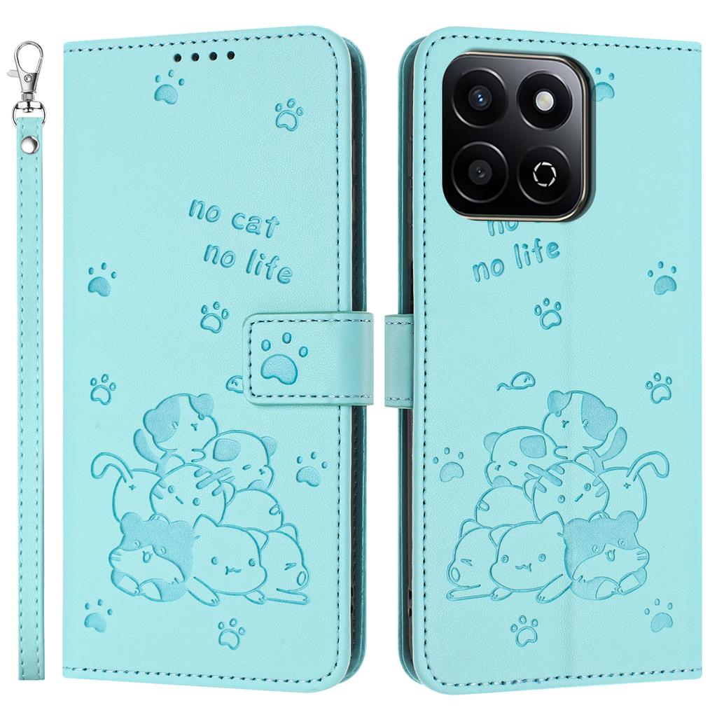 For Honor X7c 4G/Play 60 Plus 5G/200 Smart 5G/Play 9T Case with Strap Cats Imprint Leather Wallet Phone Cover
