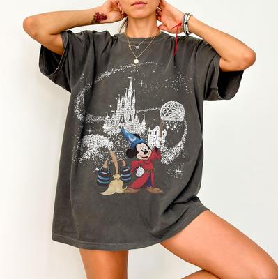 T-shirt Classique Disney Fantasia Mickey Mouse Grande Taille pour Femme, T-shirt Vacances Voyage Disneyland Pur Coton Streetwear Surdimensionné