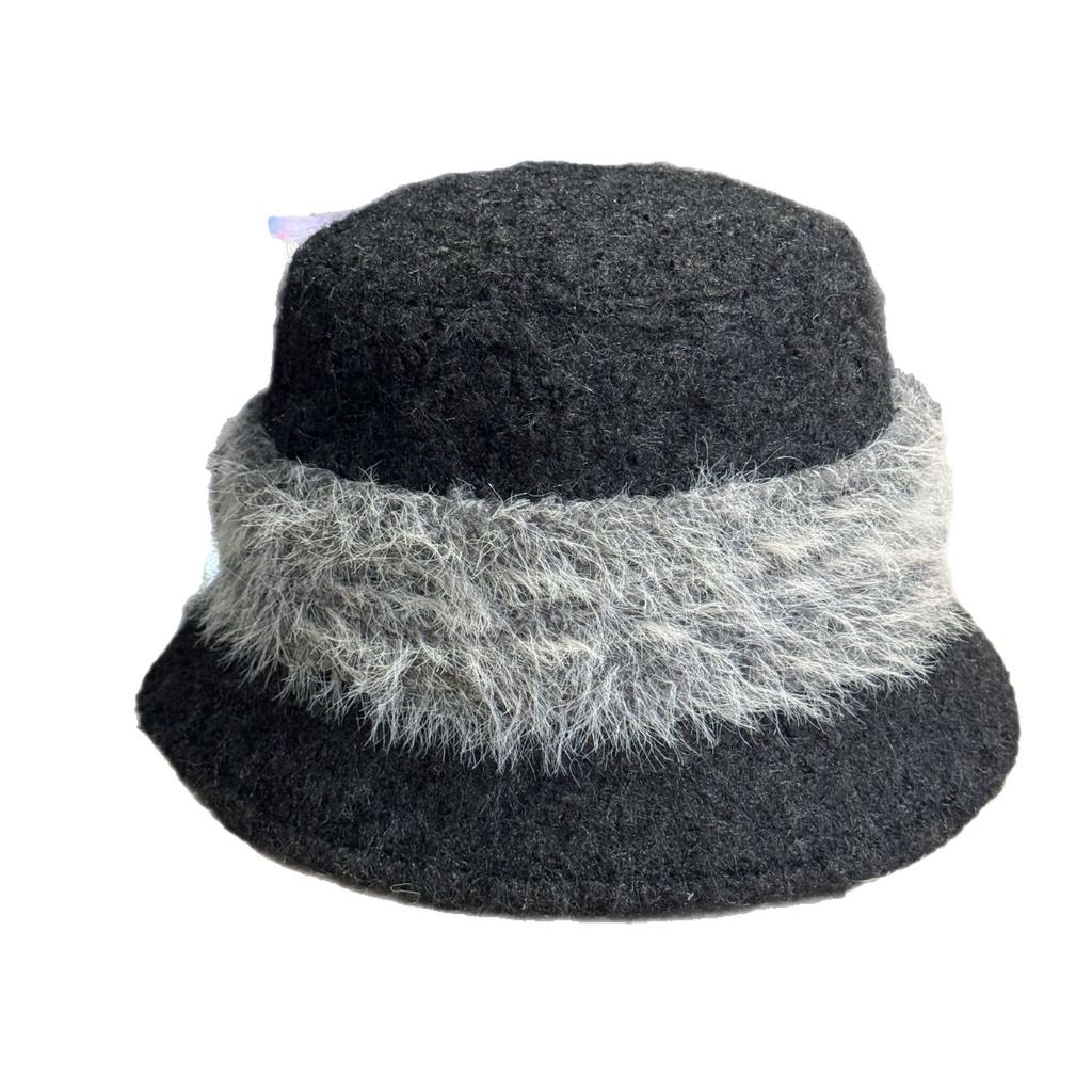 Long Haired Plush Patchwork Fisherman's Hat Women's Foldable Outdoor Windproof and Cold Proof Basin Hat Multi Functional Small Face