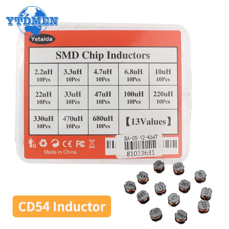 

130PCS SMD CD54 Power Inductor Kit 2.2uH~680uH 13 Types CD54 Inductor Assortment Set High-Quality Diy Electronics with Box білий