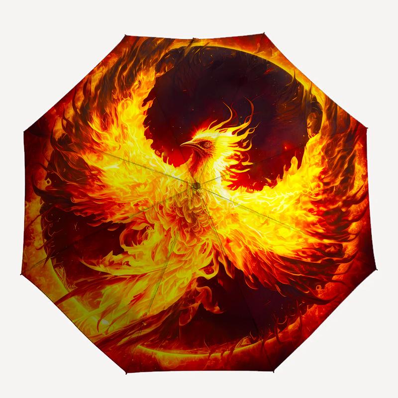 Phoenix, Fire themed Eight rib Automatic Folding umbrella Is Suitable for Both Men and Women, Making It A Perfect Christmas and Valentine's
