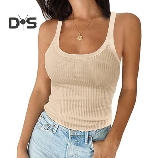 Women's Sleeveless Tank Top Spaghetti Strap Scoop Neck Ribbed Knit Camisole Slim Fit Basic Cami Shirt for Daily Wear Beach Office