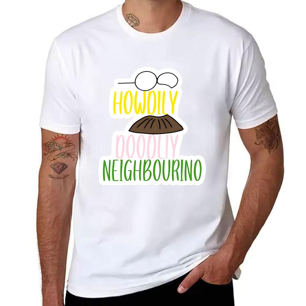 Unisexs Cotton TShirt Howdily Doodily Neighbourino Funny Ned Flanders Inspired Graphic Tee for Casual Wear