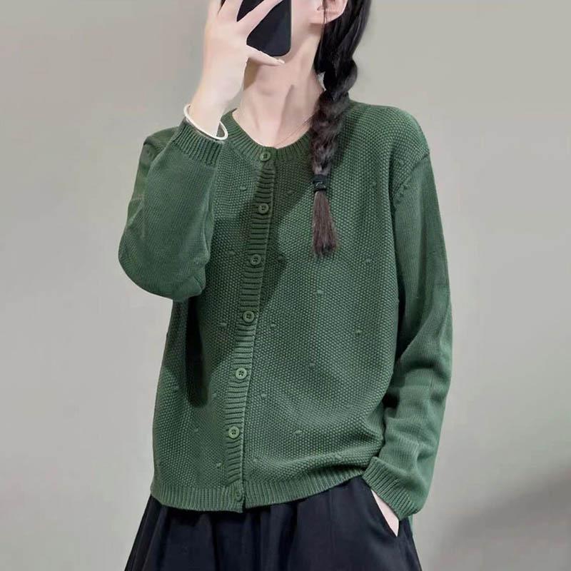 Sweaters Coat Cardigan for Women Retro Literary Solid Color Long Sleeve Knit Cardigan Sweaters Jacket