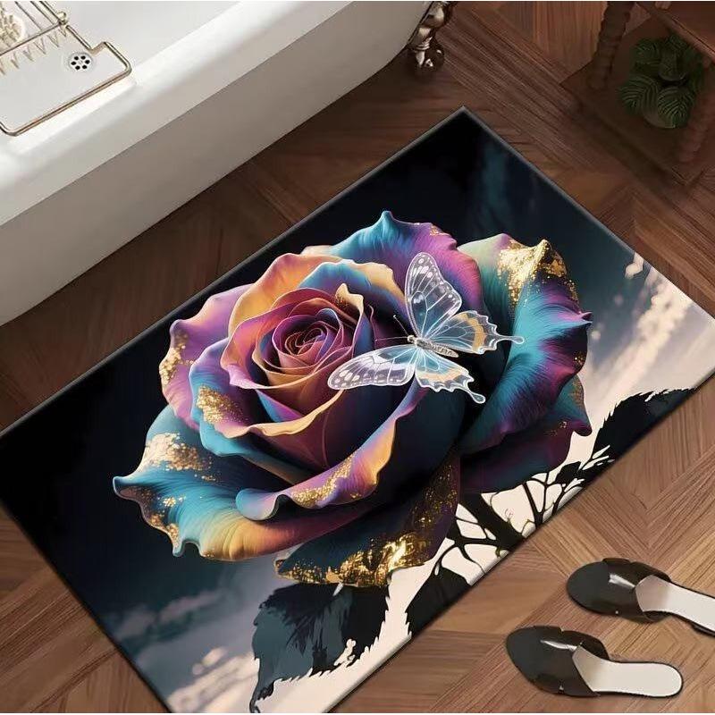 3D Rose Flower Quick-Dry Anti-Slip Bathroom Mat
