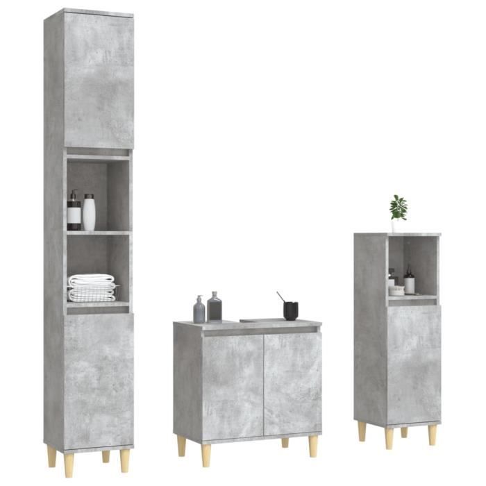 VidaXL Ensemble de meubles de salle de bain 3 pcs gris béton 3185585