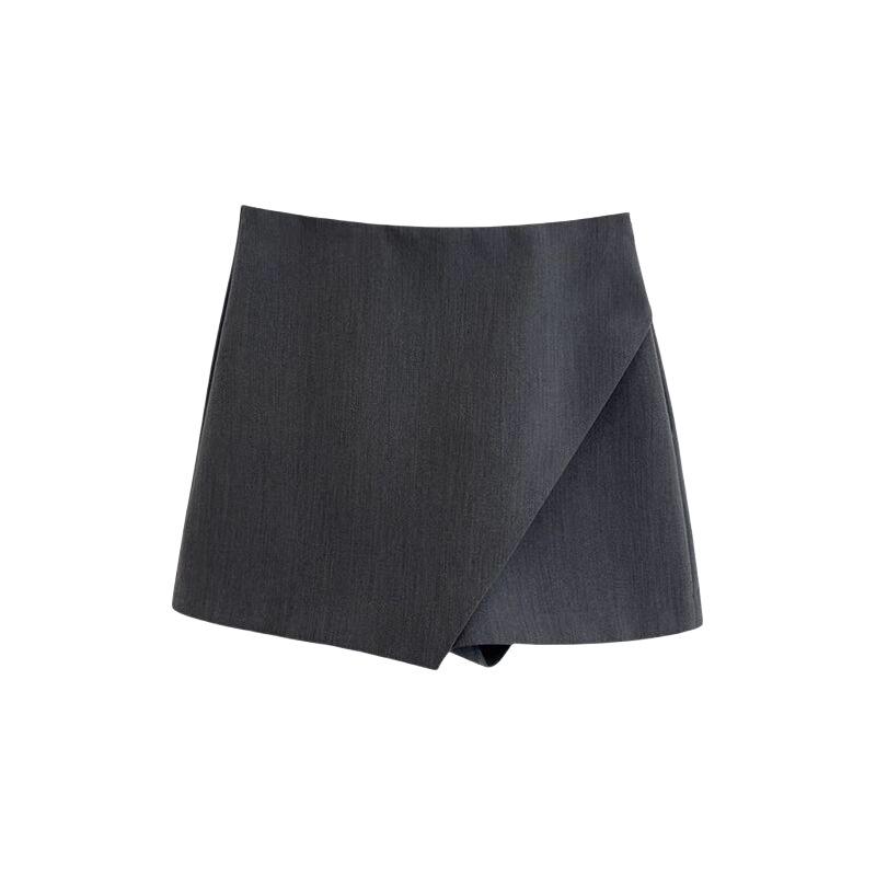 

Irregular High-Waisted Slimming Skort - Women s Autumn College Style Tummy Concealing Shorts S (40-48 kg) серый