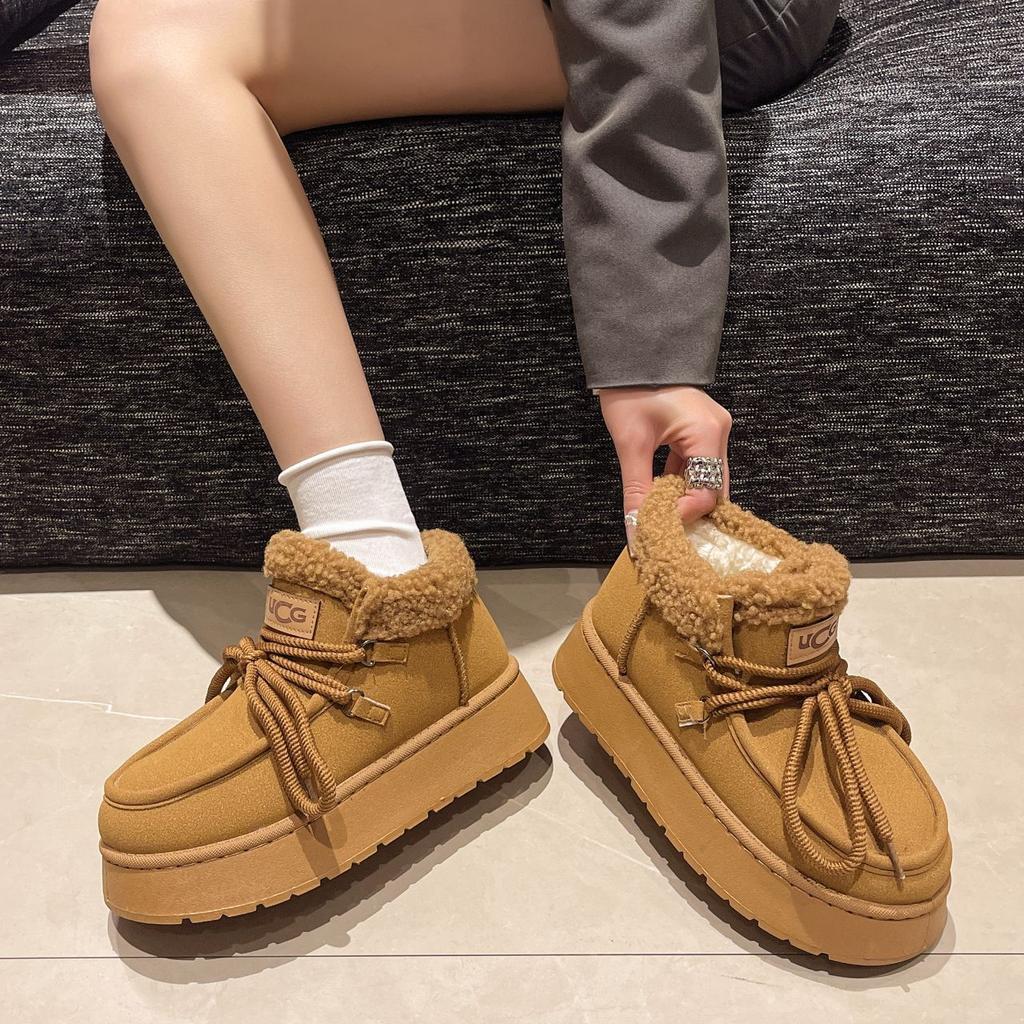 Winter New Velvet Women's Shoes Casual Warm Cotton Shoes Thick Sole Heightening Large Size Snow Boots Women's Bread Short Boots