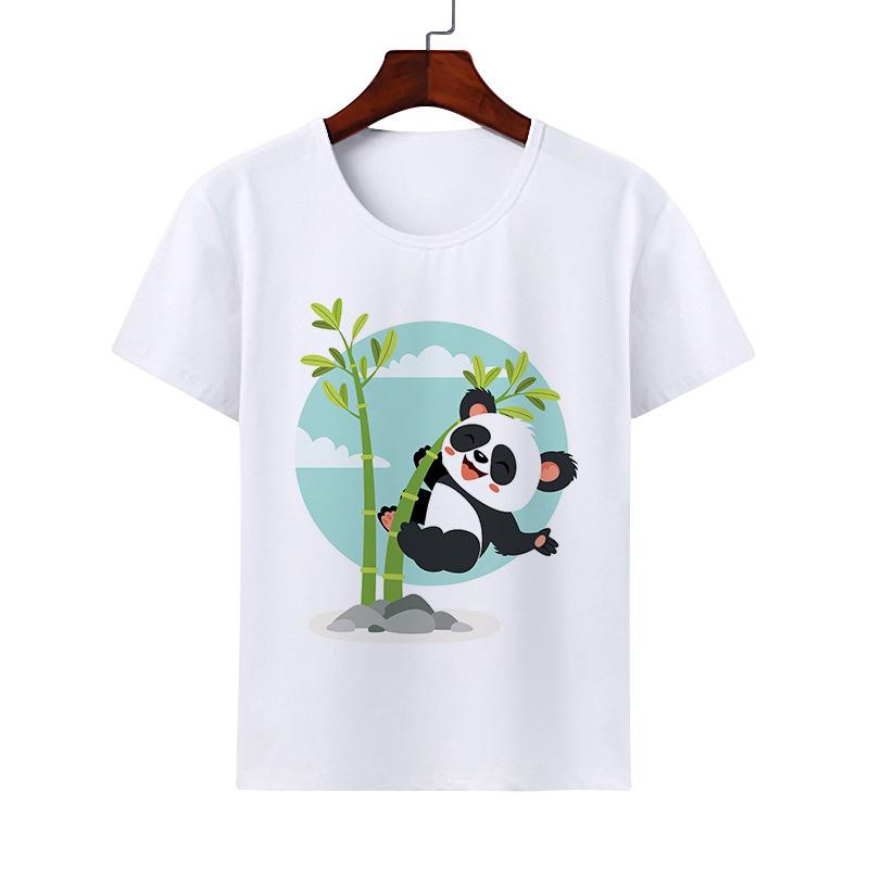 Cute Giant Panda Cartoon Tshirt for Boy Girl Summer round Neck Modal Cat Short Sleeve ParentChild Top Kids Clothing