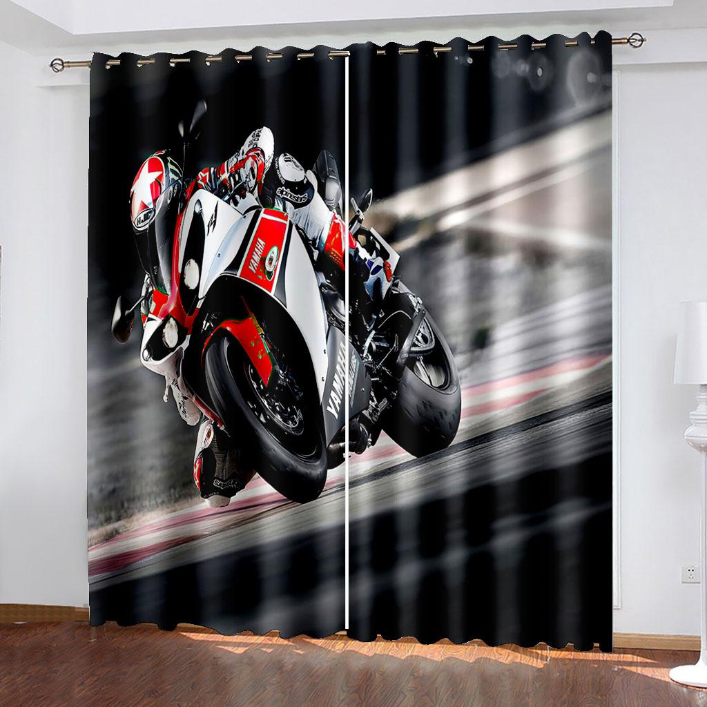 Motorcycle Printed Woven Curtains Two Independent Curtains On The Left and Right  Blackout Curtains for Bedrooms