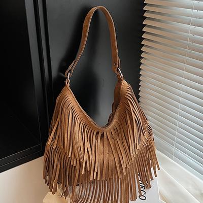 Autumn New Fashion Maillard Style Fringed Bag Women's Bag Retro Tote Bag Large Capacity Underarm Bag