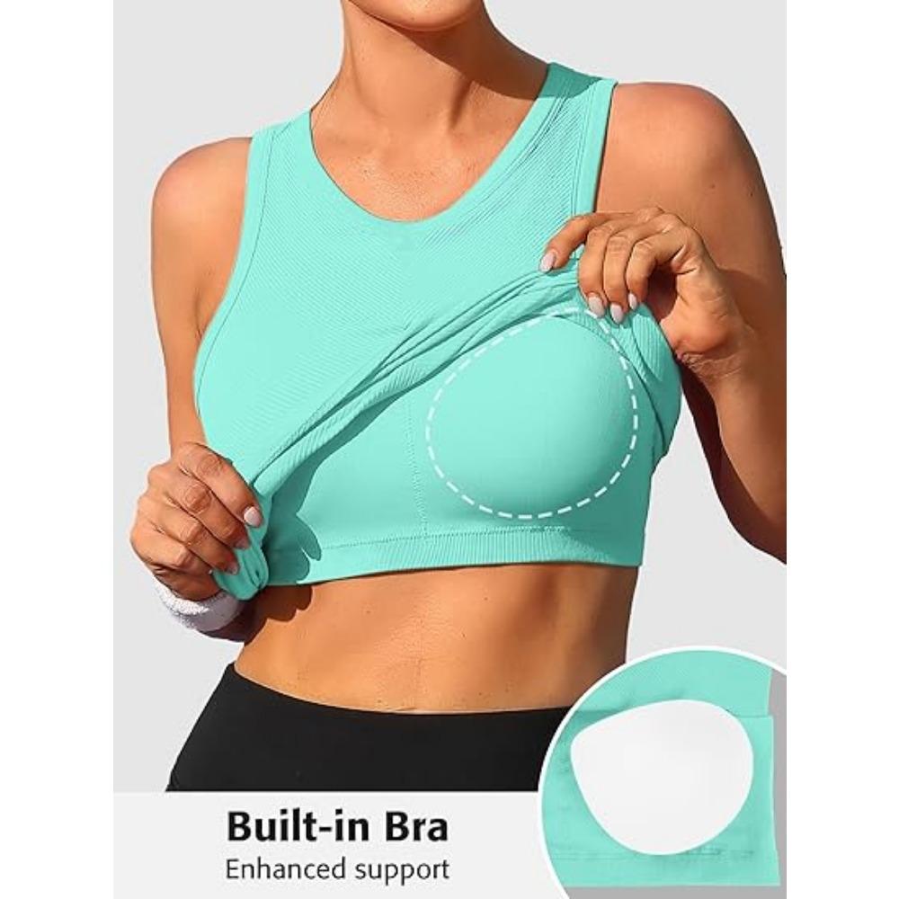 CHARMLEAKS Workout Tank Tops for Women Seamless Full Length Gym Tops Athletic Yoga Top Built In Bra