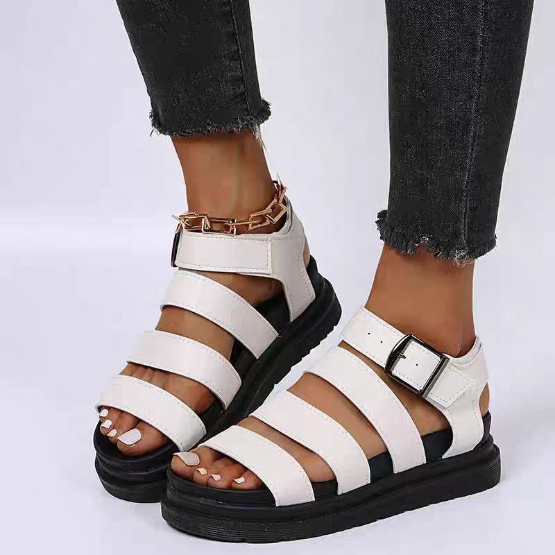 Flat-soled sandals women's summer new casual hollow buckle open-toed fish mouth sandals
