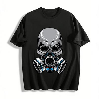 Skull Gas Mask Print Trendy Loose Casual Short Sleeve T-Shirt Pure Cotton T-shirt