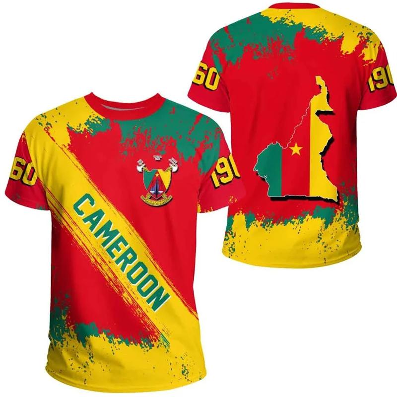 Cameroon Flag Men's T-shirt 3D Print Cameroonian National Emblem Tops Short-sleeved O-Neck Oversized Sports Tee Shirts Clothing